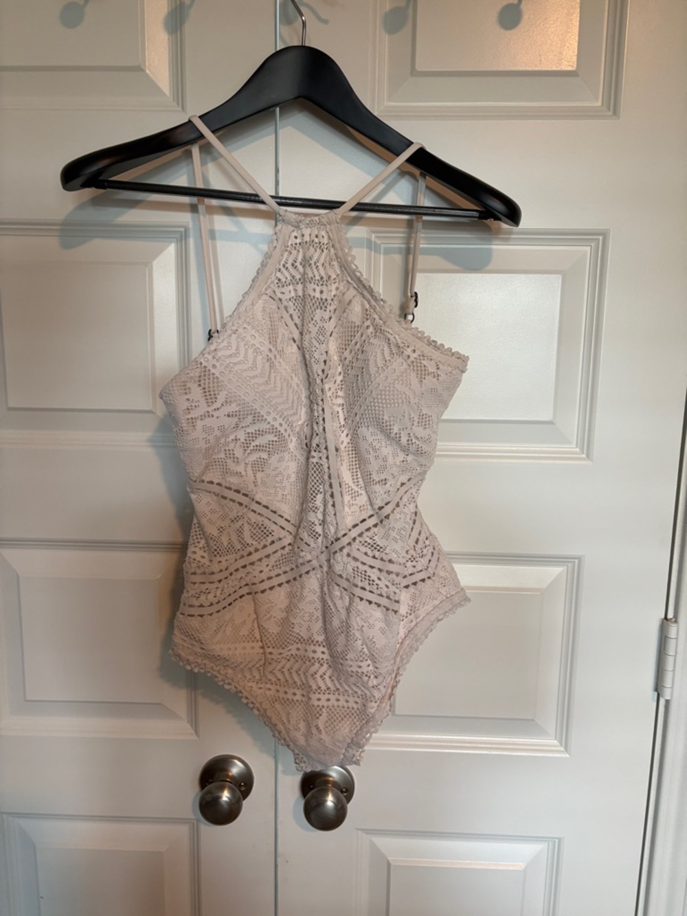 BECCA Lace High-Neck One-Piece Swimsuit in white